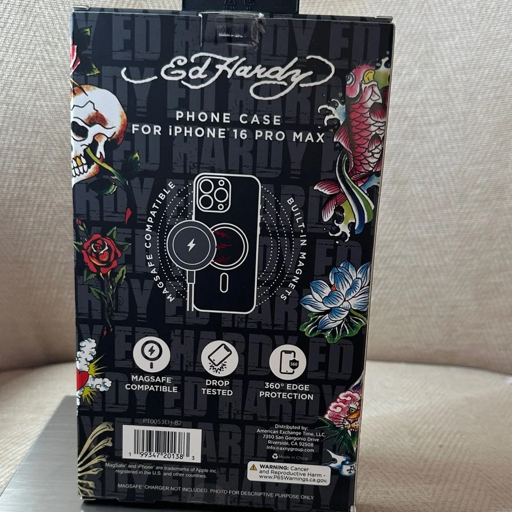 Ed Hardy Skull and Floral iPhone 16 Pro Max Case - Red and Blue